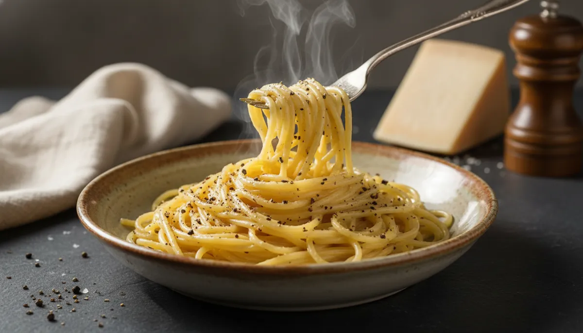 Plated presentation of 15-Minute Cacio e Pepe: The Roman Shepherd’s Gift to Busy Kitchens