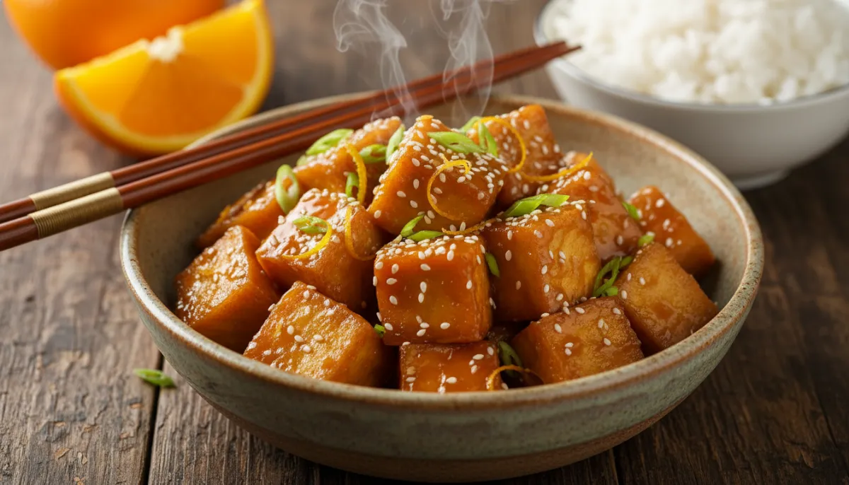Plated presentation of Better-than-Takeout Orange Tofu: The Ultimate Crispy Guide