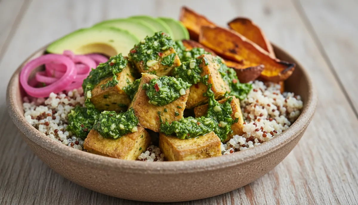 Plated presentation of Crispy Chimichurri Baked Tofu Bowls: The Ultimate Technical Guide